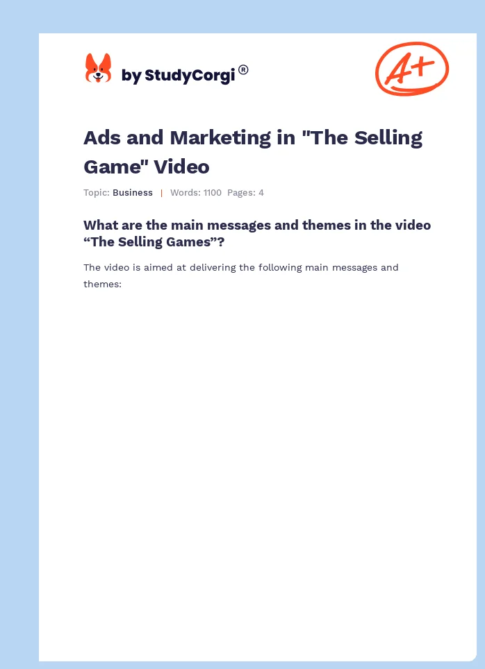 Ads and Marketing in "The Selling Game" Video. Page 1