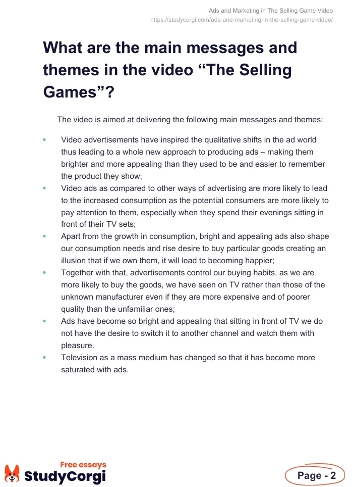 Ads and Marketing in "The Selling Game" Video. Page 2