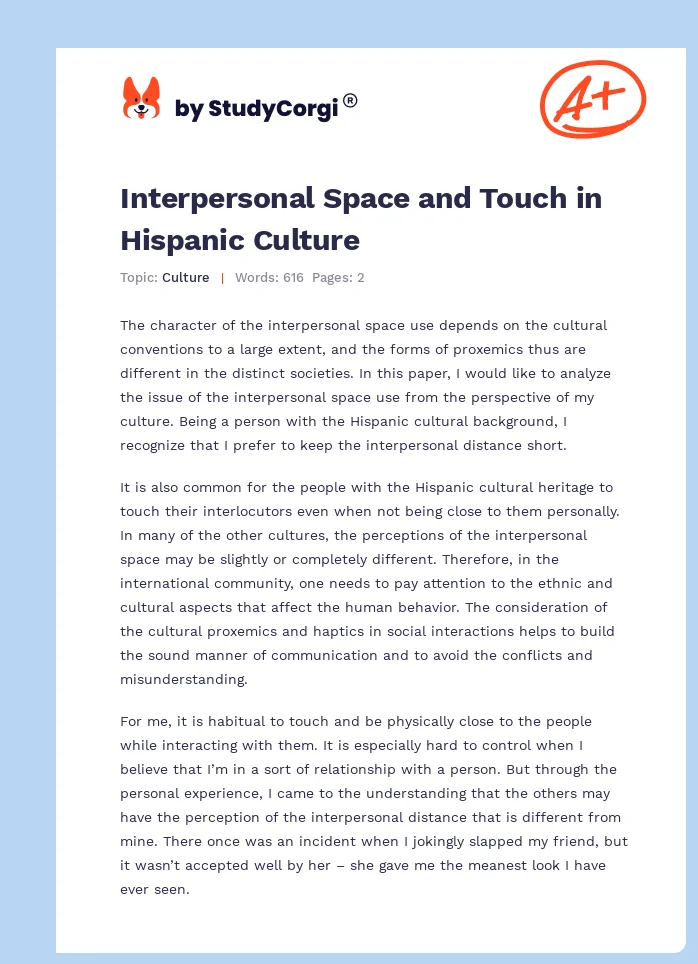 Interpersonal Space and Touch in Hispanic Culture. Page 1