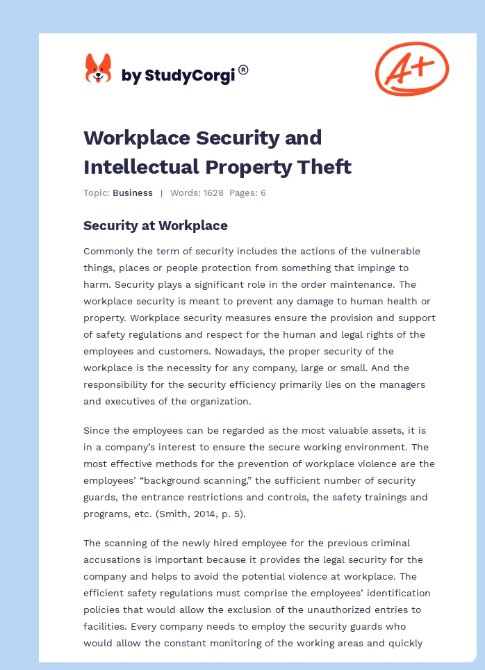 Workplace Security and Intellectual Property Theft. Page 1