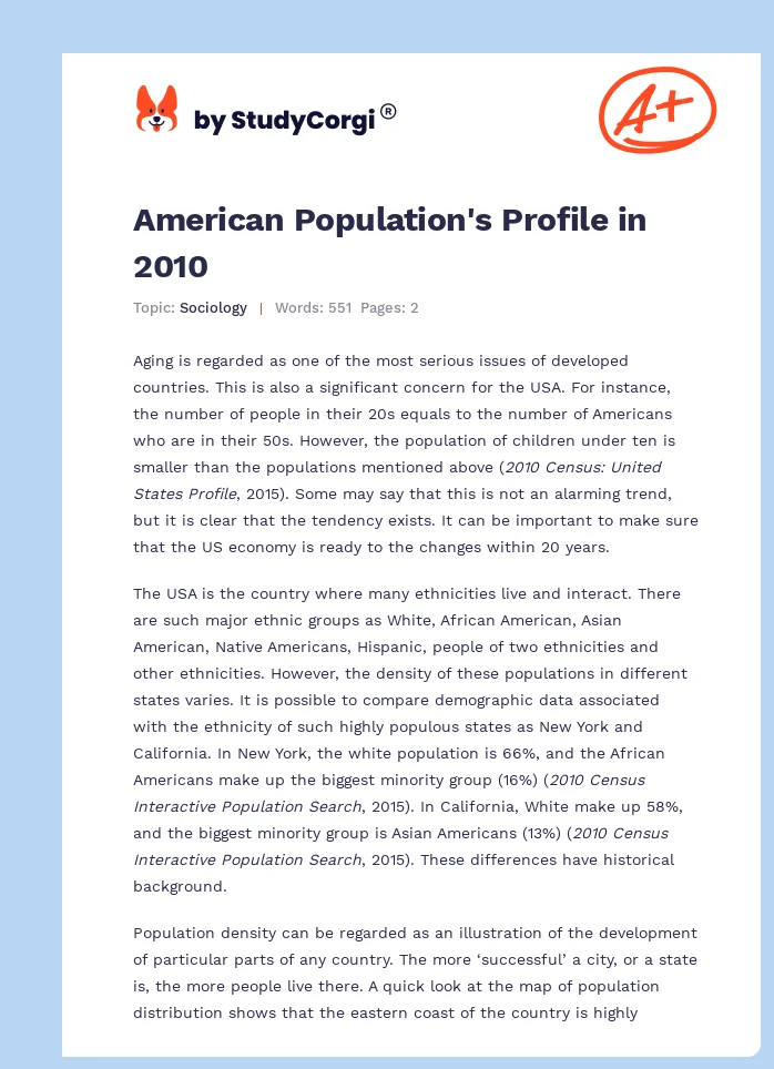 American Population's Profile in 2010. Page 1