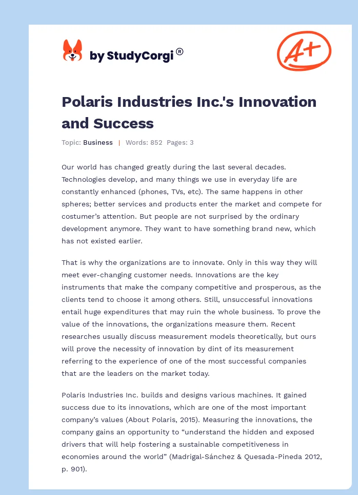 Polaris Industries Inc.'s Innovation and Success. Page 1