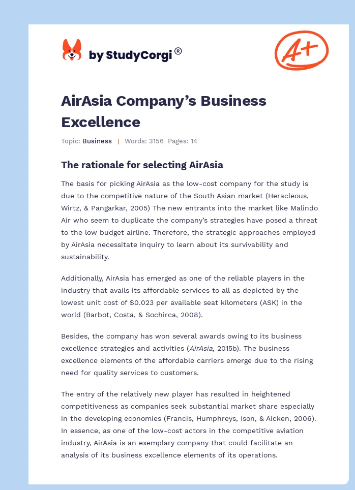 AirAsia Company’s Business Excellence. Page 1