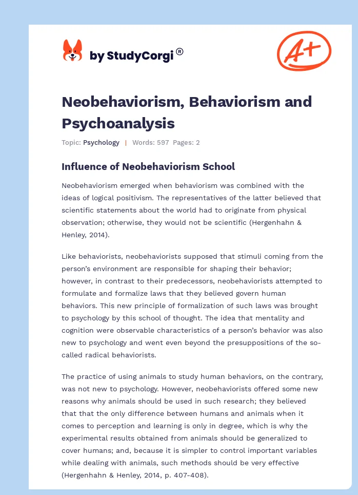 Neobehaviorism, Behaviorism and Psychoanalysis. Page 1