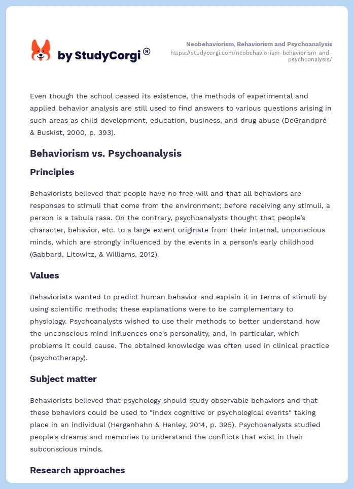 Neobehaviorism, Behaviorism and Psychoanalysis. Page 2