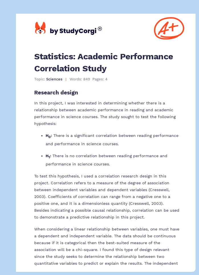 Statistics: Academic Performance Correlation Study. Page 1