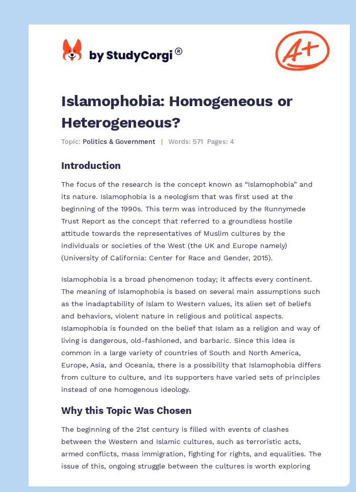 Islamophobia: Homogeneous or Heterogeneous?. Page 1