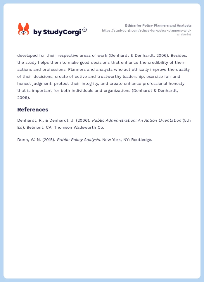 Ethics for Policy Planners and Analysts. Page 2