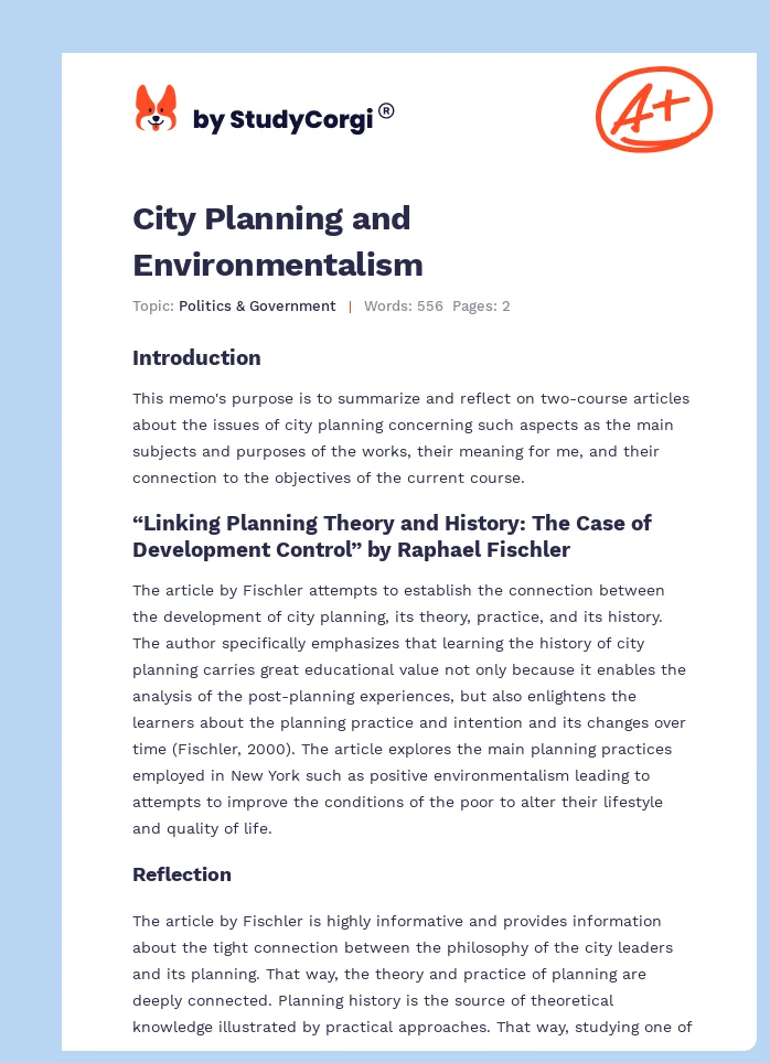 City Planning and Environmentalism. Page 1