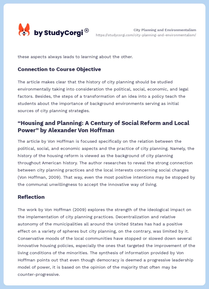 City Planning and Environmentalism. Page 2