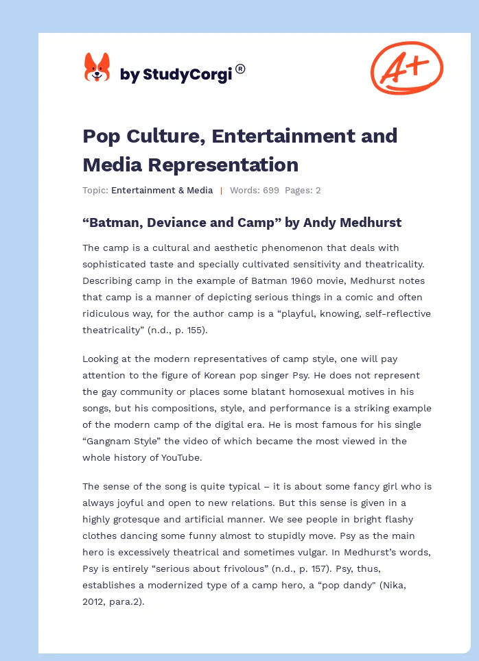 Pop Culture, Entertainment and Media Representation. Page 1