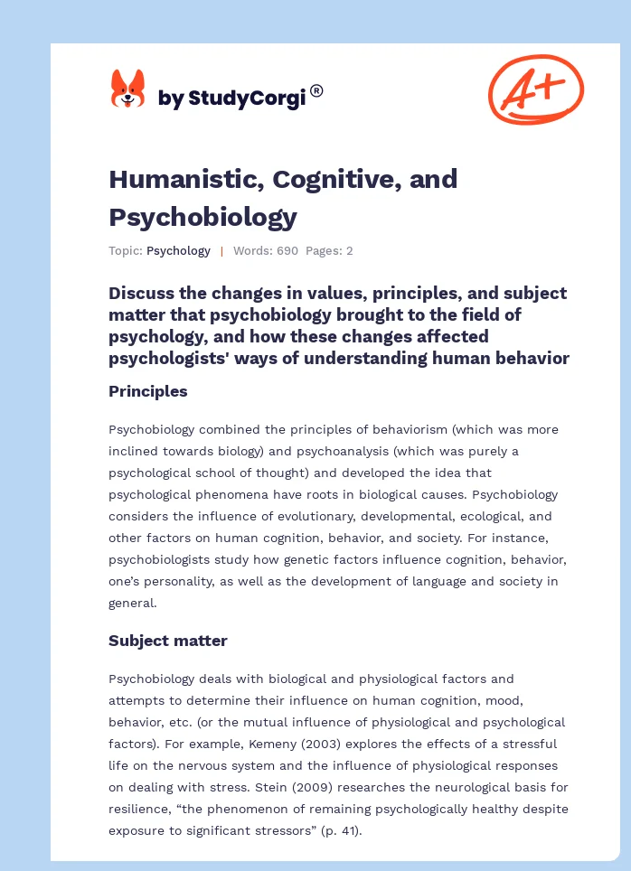 Humanistic, Cognitive, and Psychobiology. Page 1
