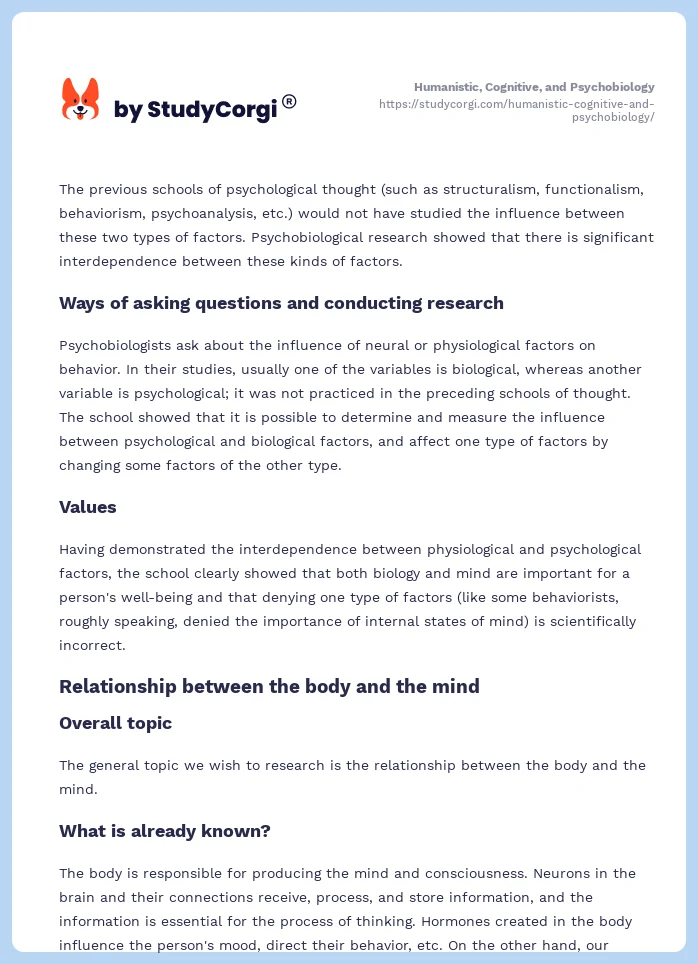 Humanistic, Cognitive, and Psychobiology. Page 2