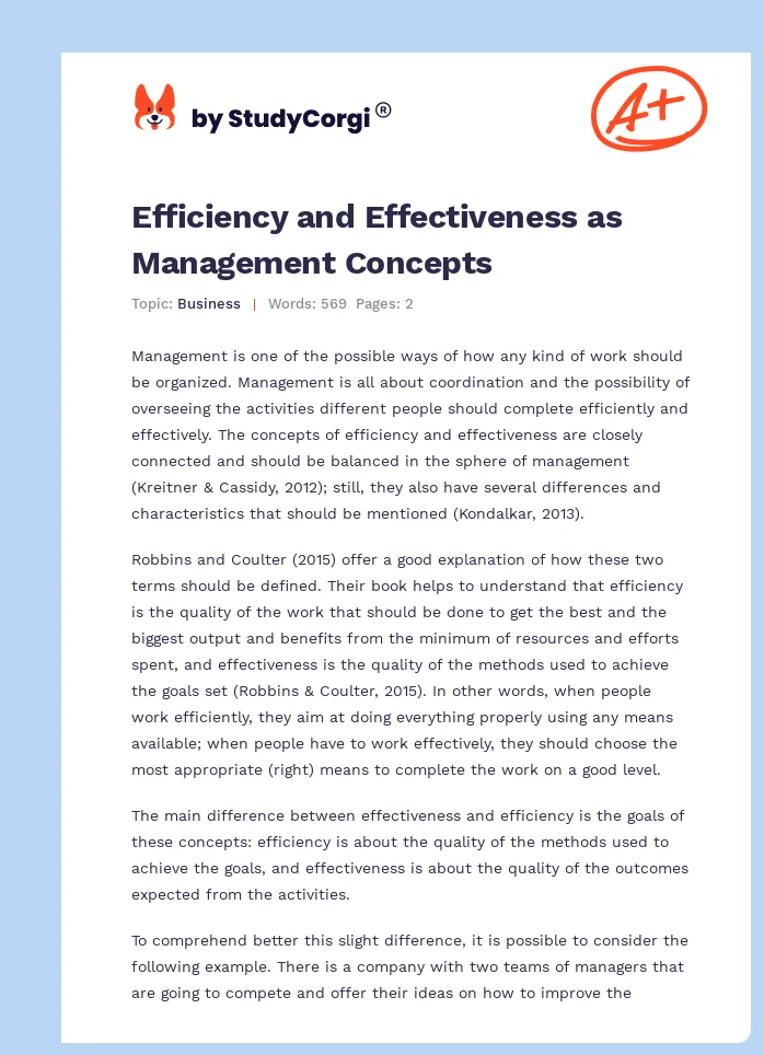 Efficiency and Effectiveness as Management Concepts. Page 1