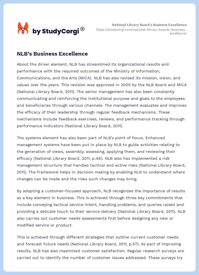National Library Board's Business Excellence. Page 2