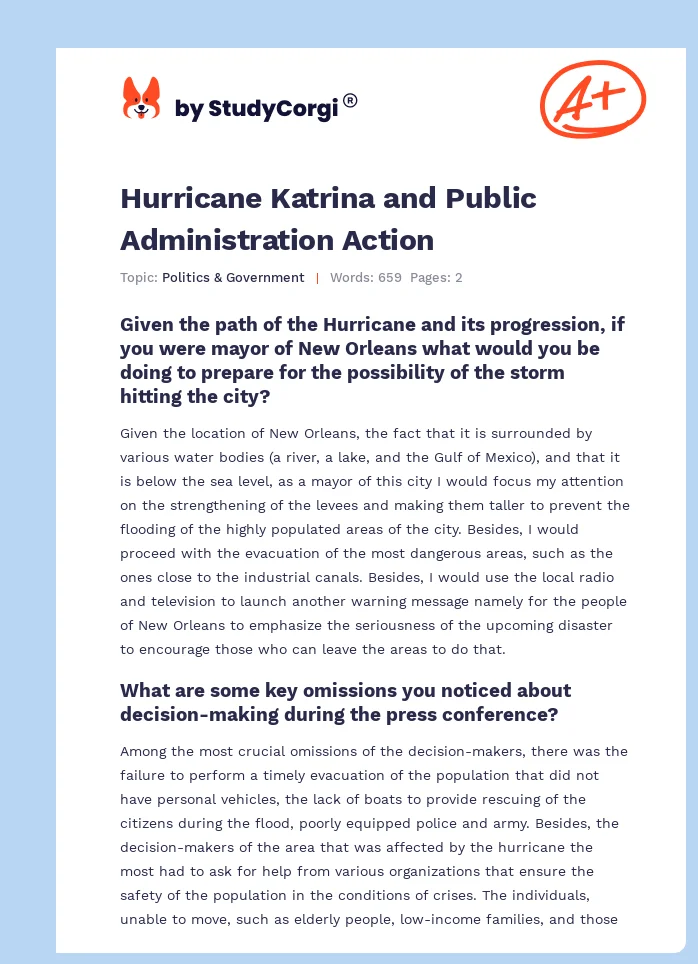 Hurricane Katrina and Public Administration Action. Page 1