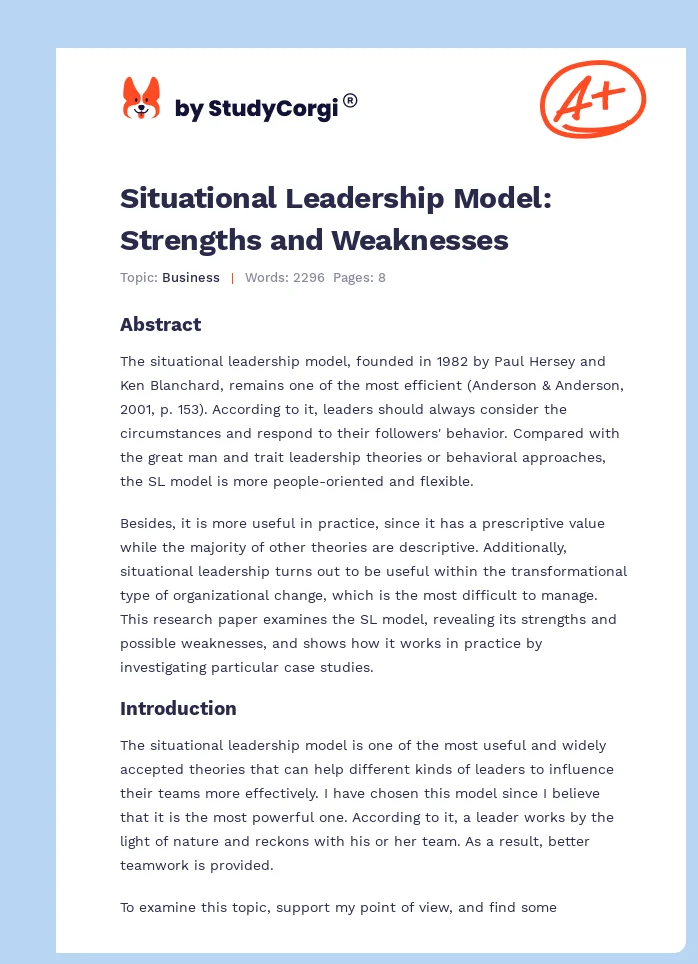 Situational Leadership Model: Strengths and Weaknesses. Page 1