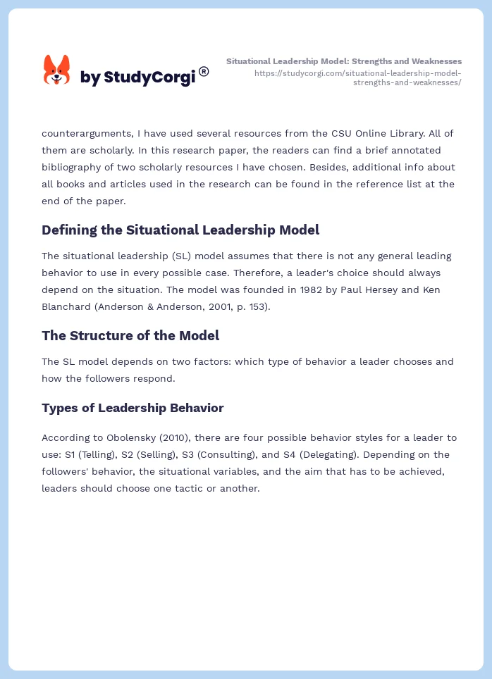 Situational Leadership Model: Strengths and Weaknesses. Page 2