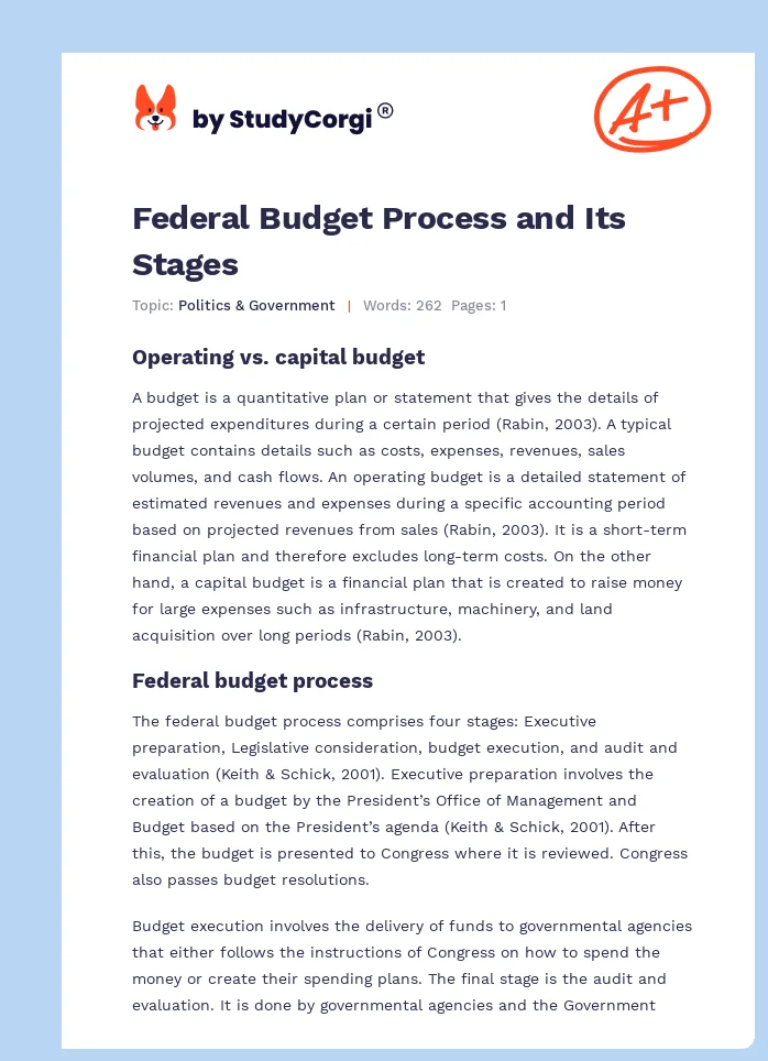 Federal Budget Process and Its Stages. Page 1