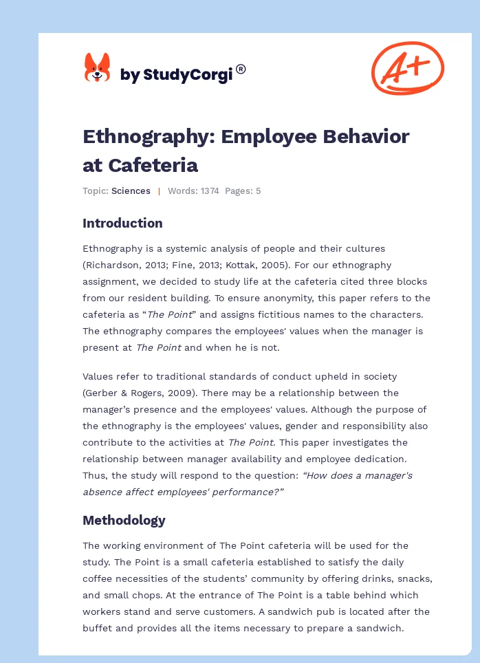Ethnography: Employee Behavior at Cafeteria. Page 1
