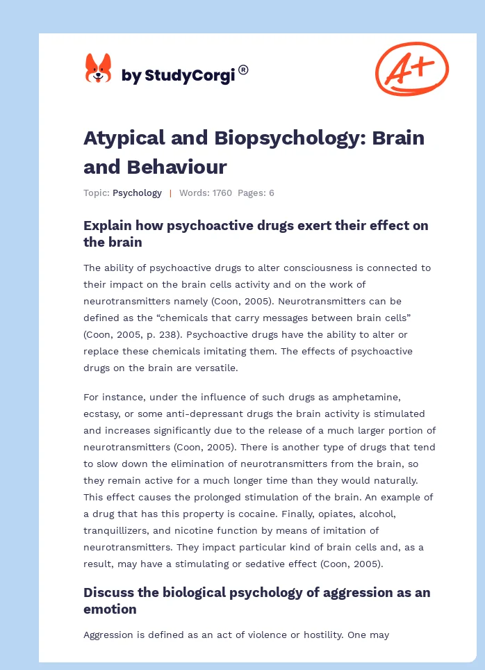 Atypical and Biopsychology: Brain and Behaviour. Page 1