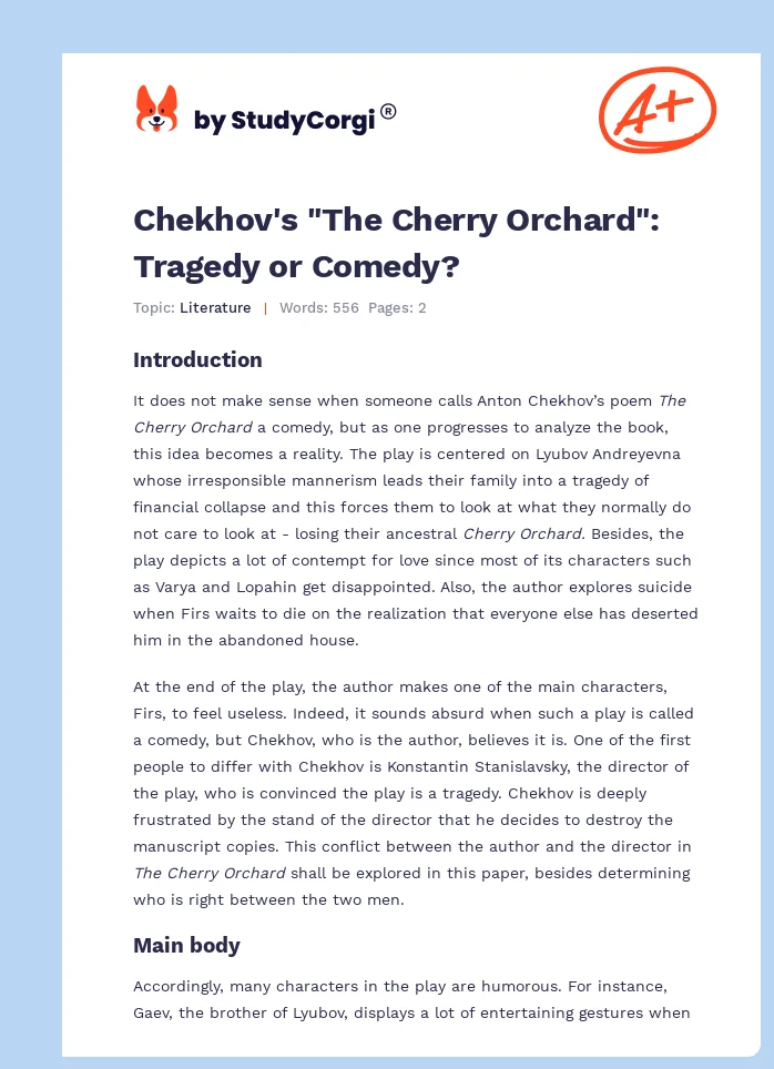 Chekhov's "The Cherry Orchard": Tragedy or Comedy?. Page 1