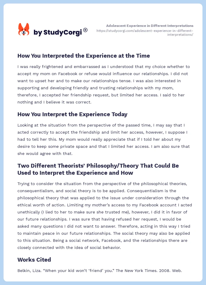Adolescent Experience in Different Interpretations. Page 2