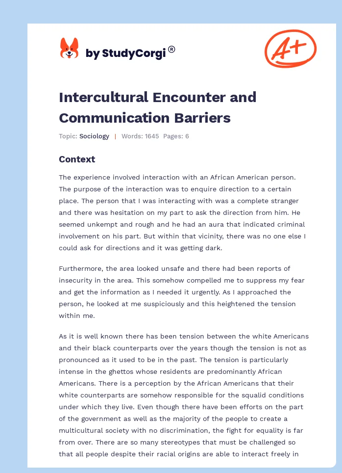 Intercultural Encounter and Communication Barriers. Page 1