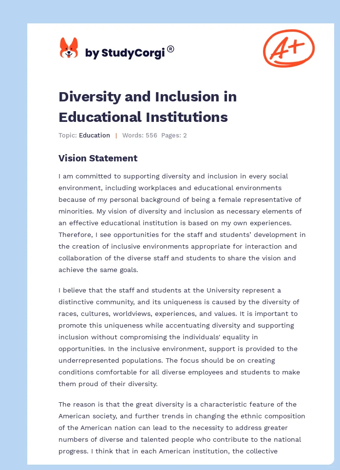 Diversity and Inclusion in Educational Institutions. Page 1