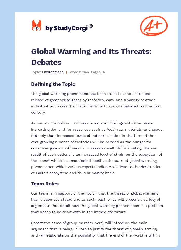 Global Warming and Its Threats: Debates. Page 1