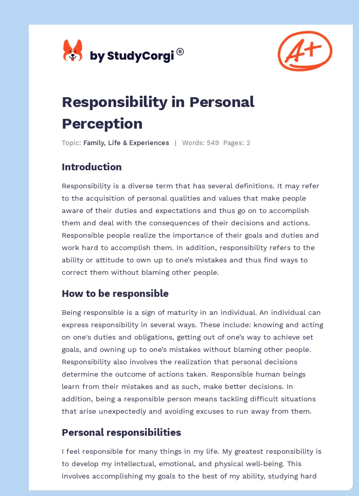 Responsibility in Personal Perception. Page 1
