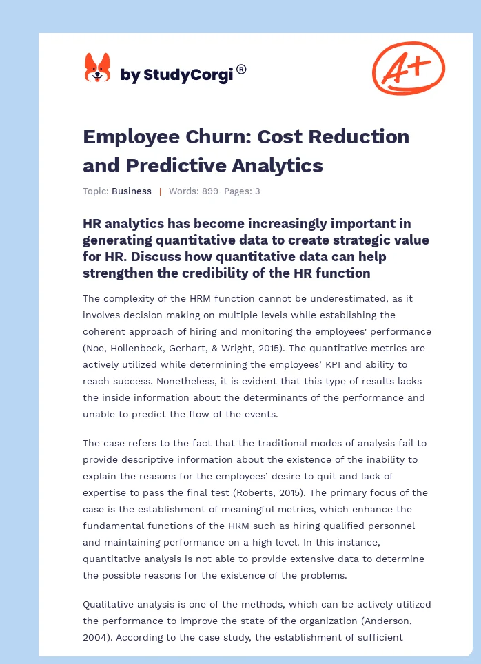 Employee Churn: Cost Reduction and Predictive Analytics. Page 1