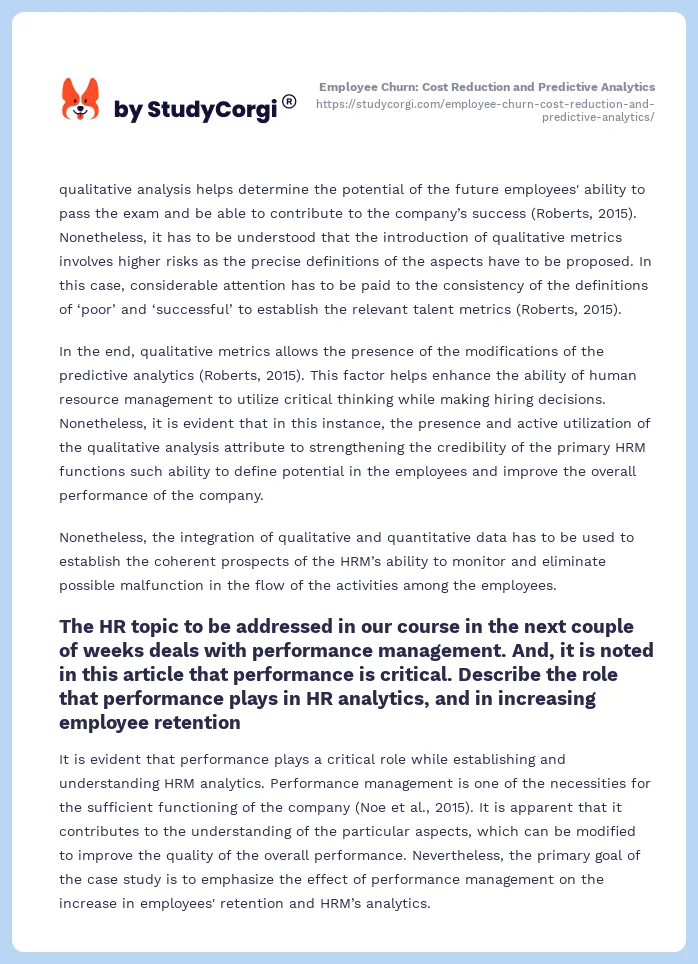 Employee Churn: Cost Reduction and Predictive Analytics. Page 2