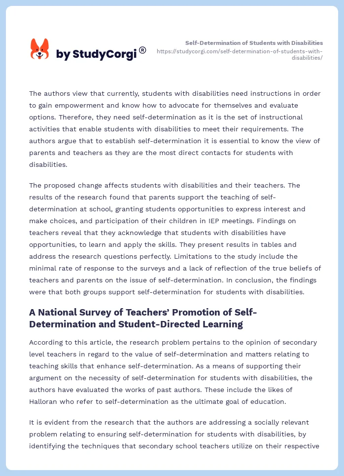 Self-Determination of Students with Disabilities. Page 2