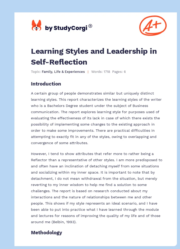 Learning Styles and Leadership in Self-Reflection. Page 1
