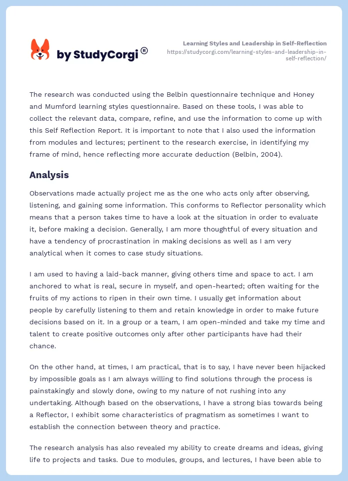 Learning Styles and Leadership in Self-Reflection. Page 2
