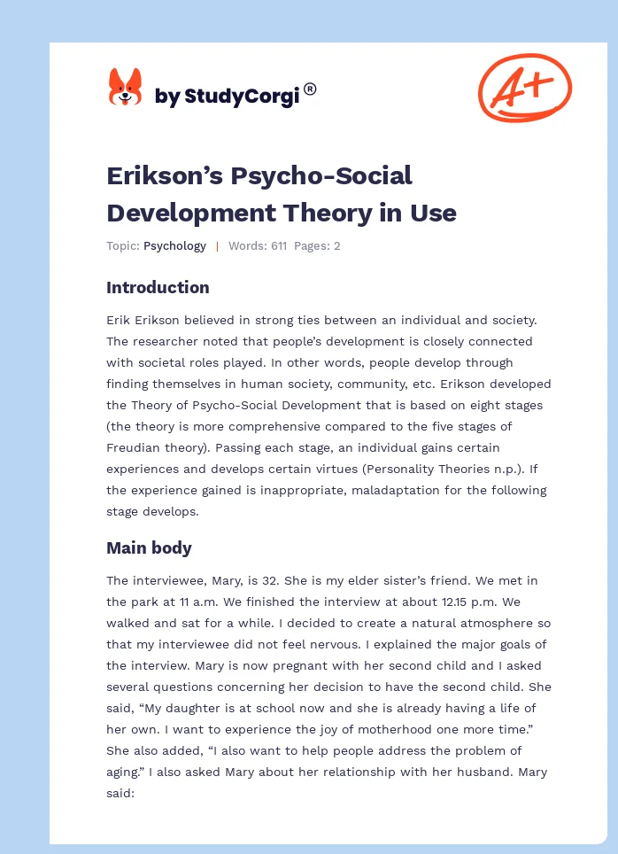 Erikson’s Psycho-Social Development Theory in Use. Page 1