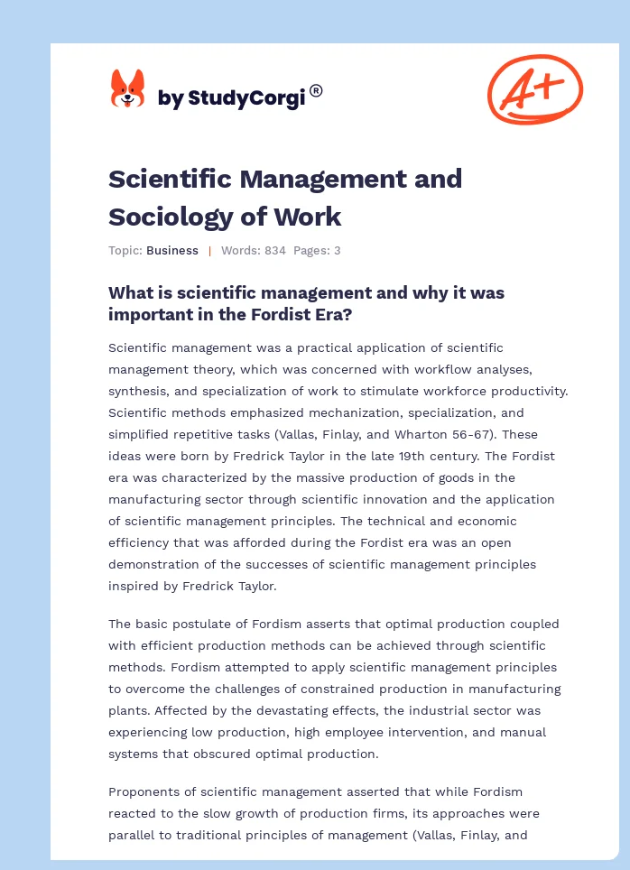 Scientific Management and Sociology of Work. Page 1