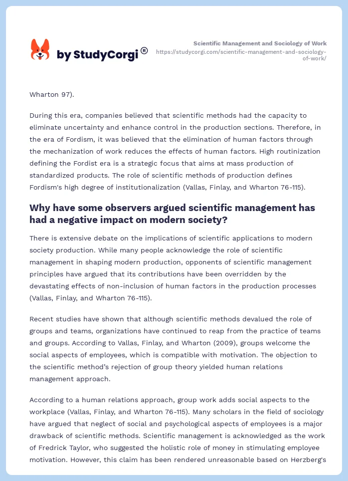 Scientific Management and Sociology of Work. Page 2