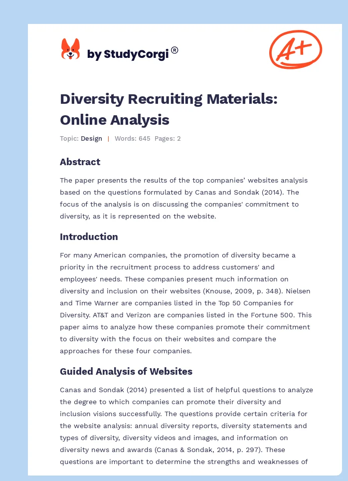 Diversity Recruiting Materials: Online Analysis. Page 1