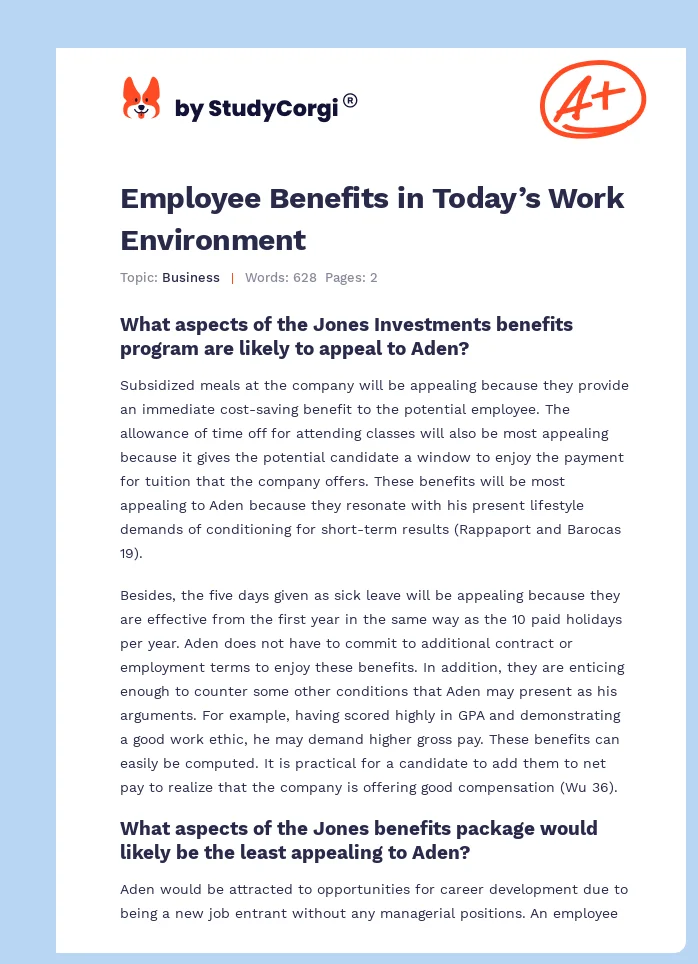 Employee Benefits in Today’s Work Environment. Page 1