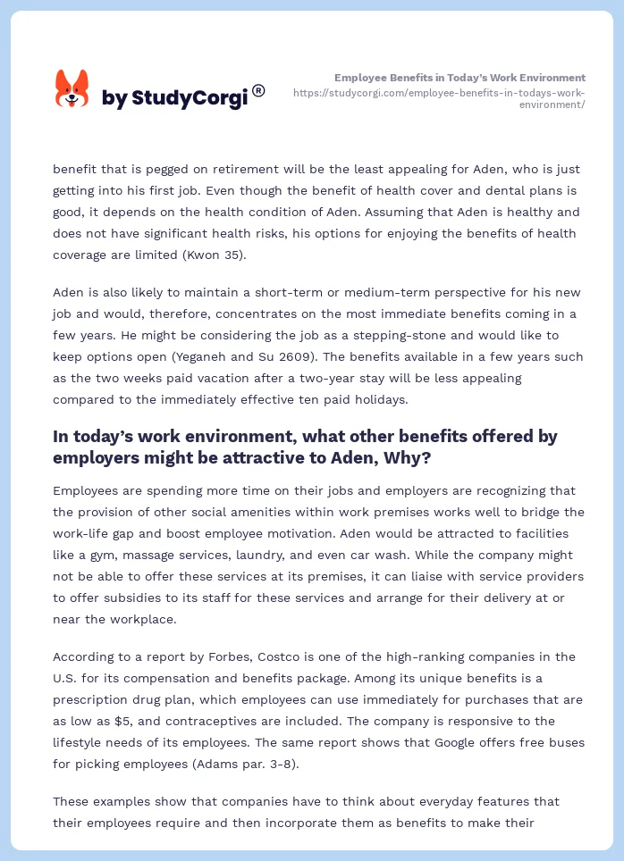 Employee Benefits in Today’s Work Environment. Page 2