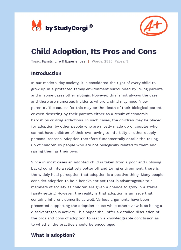 Child Adoption, Its Pros and Cons. Page 1