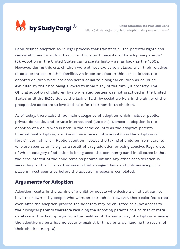 Child Adoption, Its Pros and Cons. Page 2