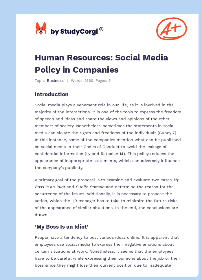 Human Resources: Social Media Policy in Companies. Page 1