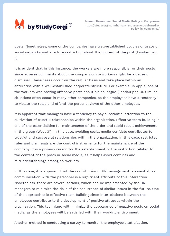 Human Resources: Social Media Policy in Companies. Page 2