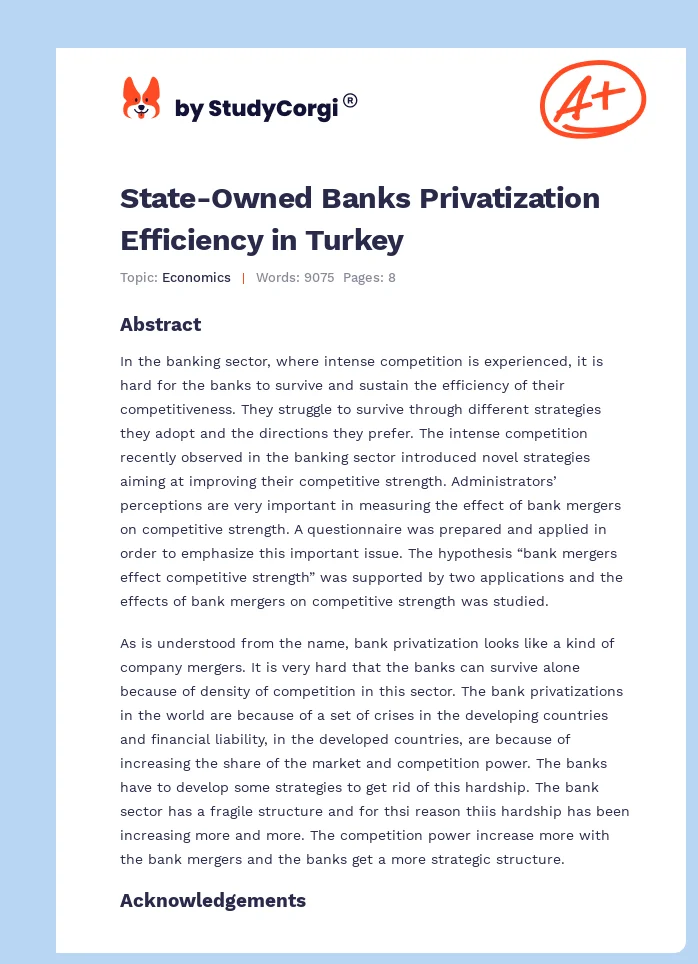 State-Owned Banks Privatization Efficiency in Turkey. Page 1