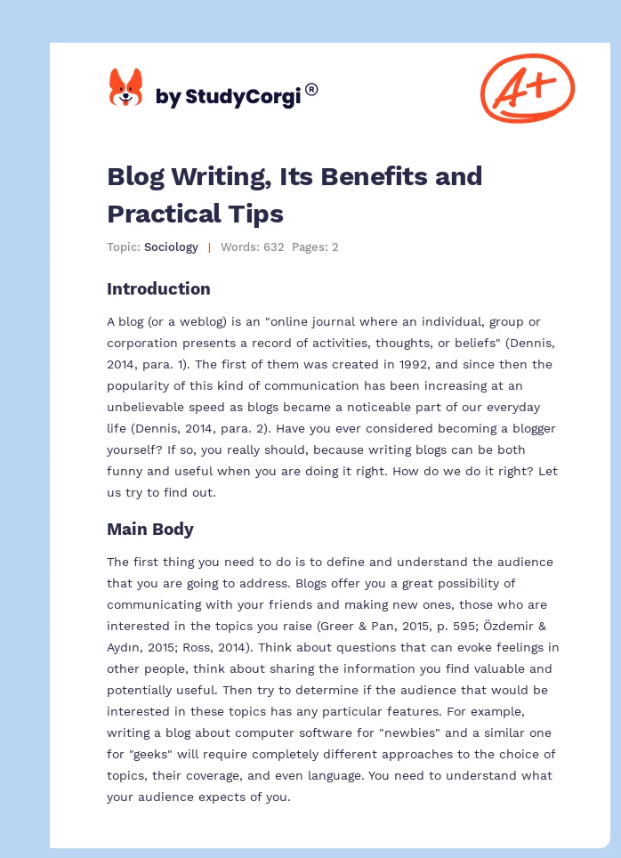 Blog Writing, Its Benefits and Practical Tips. Page 1