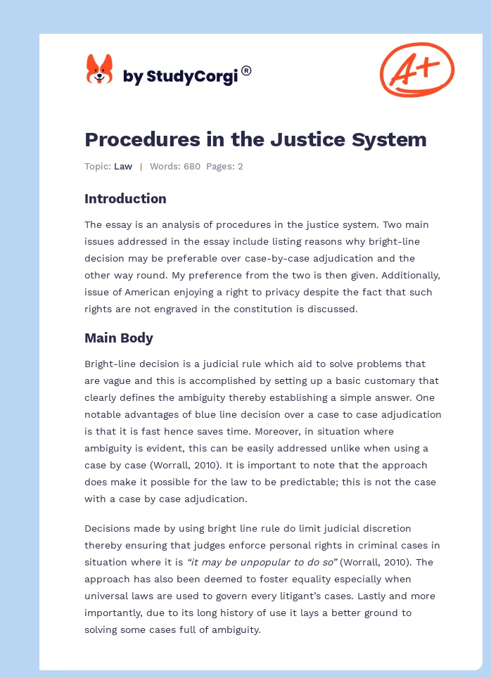 Procedures in the Justice System. Page 1
