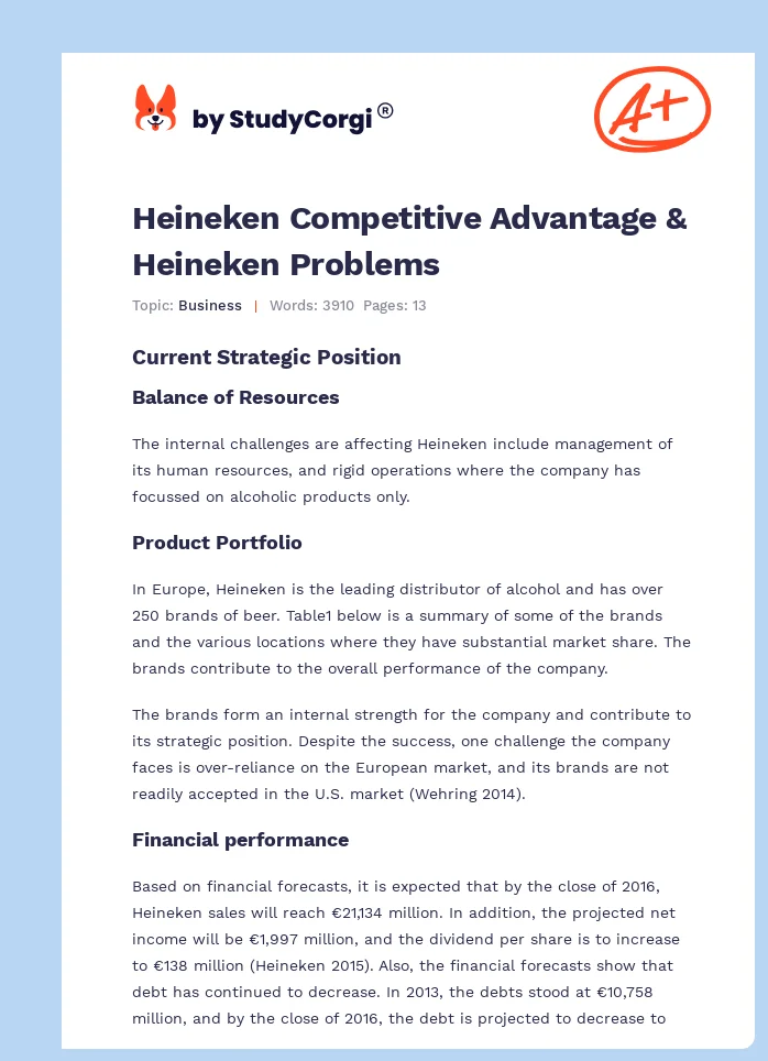 Heineken Competitive Advantage & Heineken Problems. Page 1